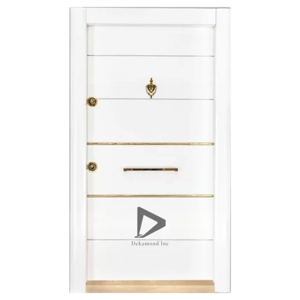 درب ضد سرقت سفید مدل 1081 دارای MDF به ضخامت 8 میلیمتر با روکش بلوط, راش و قفل هفت زبانه کاله یا داف ترکیه با پنج سال گارانتی هستند