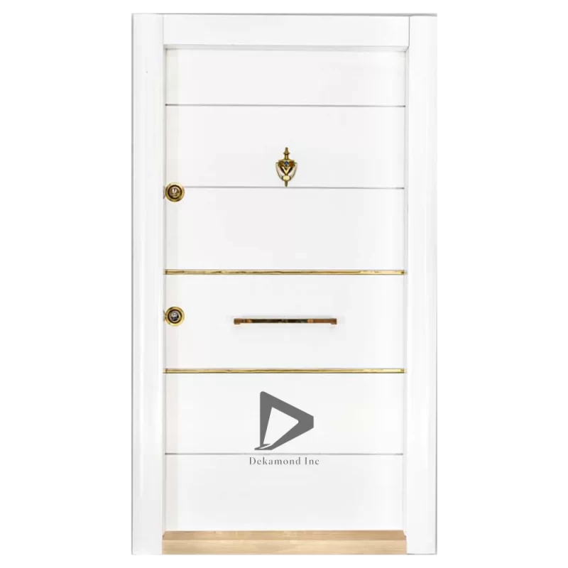 درب ضد سرقت سفید مدل 1081 دارای MDF به ضخامت 8 میلیمتر با روکش بلوط, راش و قفل هفت زبانه کاله یا داف ترکیه با پنج سال گارانتی هستند