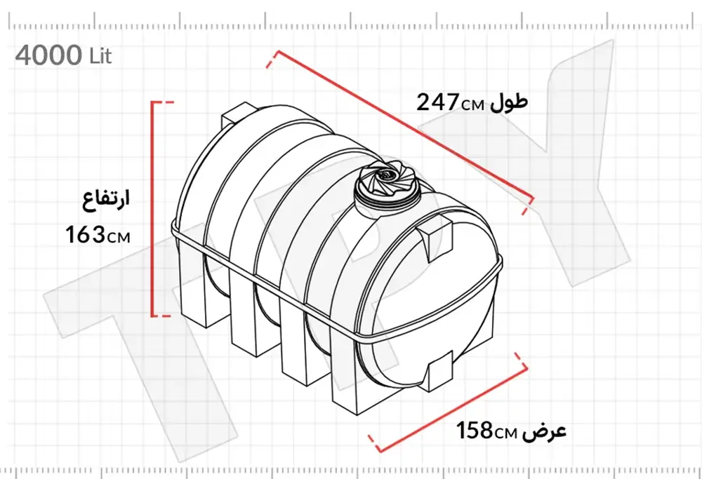 اندازه مخزن آب 4000 لیتری افقی